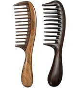 Louise Maelys 2pcs Wooden Wide Tooth Comb for Curly Thick Hair Anti-Static Black & Green Sandalwo...
