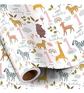 RUSPEPA 1st Birthday Wrapping Paper for Kids, Mini Roll, Jungle Animals and Number 1 Pattern Gift...