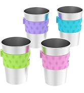Rich&Ray Magnetic Fridge Cups, 4 Pack 12oz Magnetic Hanging Cup, Reusable Stainless Steel Cups Ha...