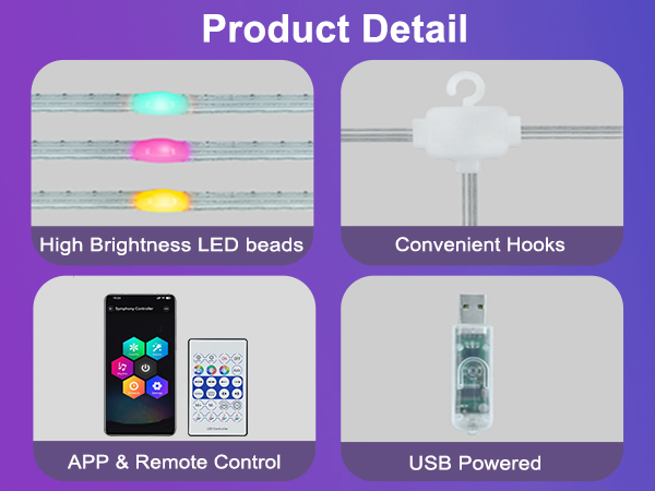 Smart LED Curtain Lights with Music Sync APP & Remote Control LED Dynamic DIY Curtain Lights