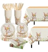 Childom Easter Party Supplies Decorations,147 Pcs Easter Decorations Disposable Tableware Set,Bun...
