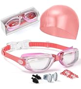 Hurdilen Kids Swim Goggles, Swimming Goggles for Kids Toddlers 3-14 with Swim Cap, Nose Clip, Nos...