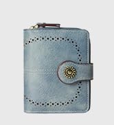 Small Womens Wallet Leather RFID Blocking Bifold Compact Card Holder Zipper Pocket Blue