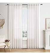 Naturoom Beige White Boho Linen Curtains Farmhouse Style Curtains 84 Inches Long 2 Panels Back Ta...