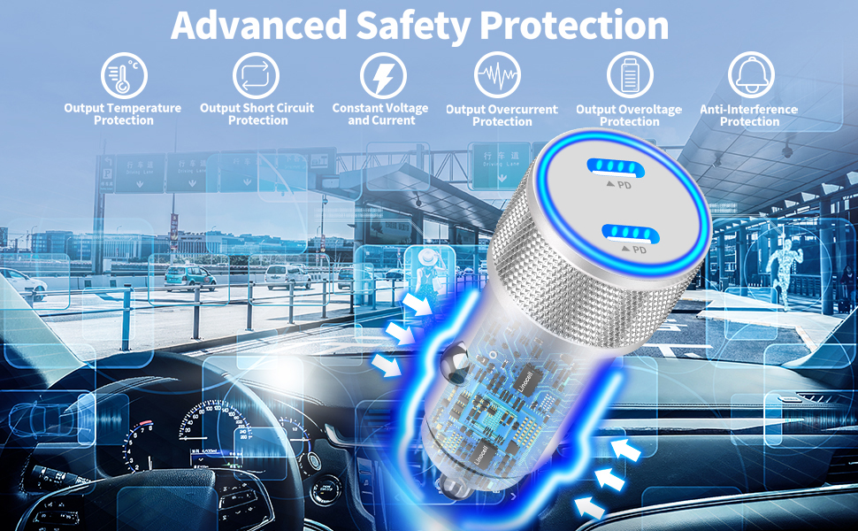 MFi Certified 60W Dual PD USB-C Car Poewr Cigarette Lighter Type-C Car Carplay Fast Charger Adapter