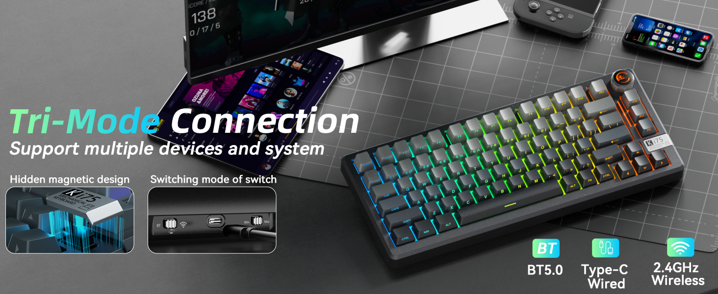 Tri-mode Connection wireless mechanical keyboard computer keyboard bluetooth