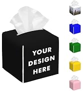 Custom Tissue Box Cover Square Black Leather Case Personalized Photo Logo Text Facial Paper Organ...