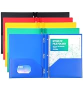 KTRIO Plastic Pocket Folders with Prongs, 5 Pack 2 Pocket Folders 3 Prong Folders with Pockets an...