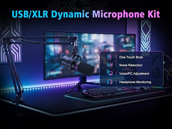 XLR/USB Gaming Microphone with Boom Arm