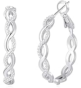 Senteria 925 Sterling Silver Earrings Hoops for Women Lightweight Twisted Hoop Earrings With Cubi...