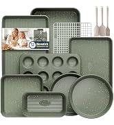 12-Piece Nonstick Baking Set, Non-Toxic Bakeware Sets with Baking Sheet, Cake Pan, Square Pan, Lo...