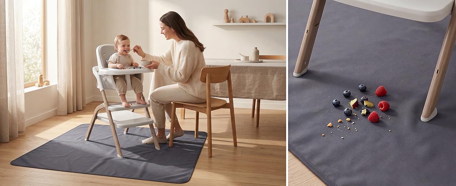 51in Splat Mat for Under High Chair, Waterproof Mealtime Floor Protector for Messy Baby Eaters