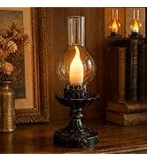 LOZNDA Rechargeable Vintage Table Lamp, 3 - Mode Flame Bulb, Amber Glass | Cordless, Touch Contro...
