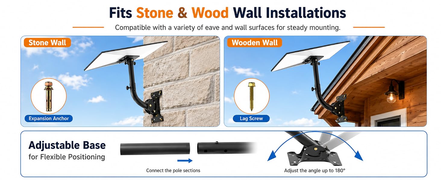 Adjustable Starlink moun fits concrete wood wall roof eave, for Gen3 Gen4 4X V4 standard dish mount