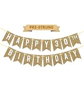 Pre-Strung Gold Happy 30th Birthday Banner Decorations,12 ft No DIY Gold Glitter 30th Birthday Pa...
