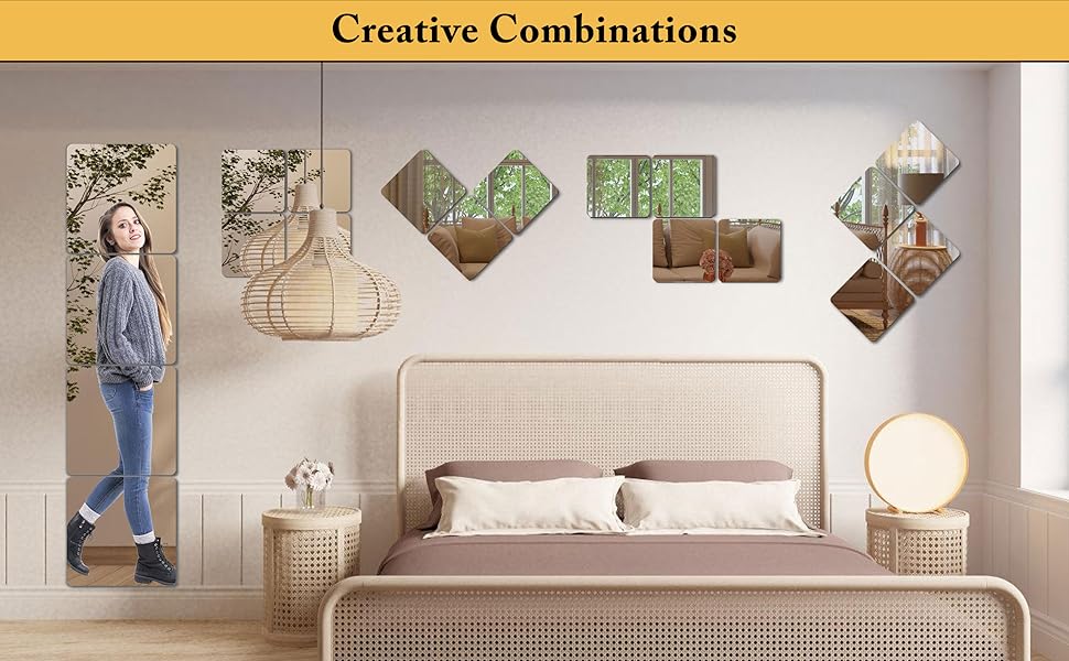 VXKZF Unbreakable Wall Mirror Full Length Mirror Tiles