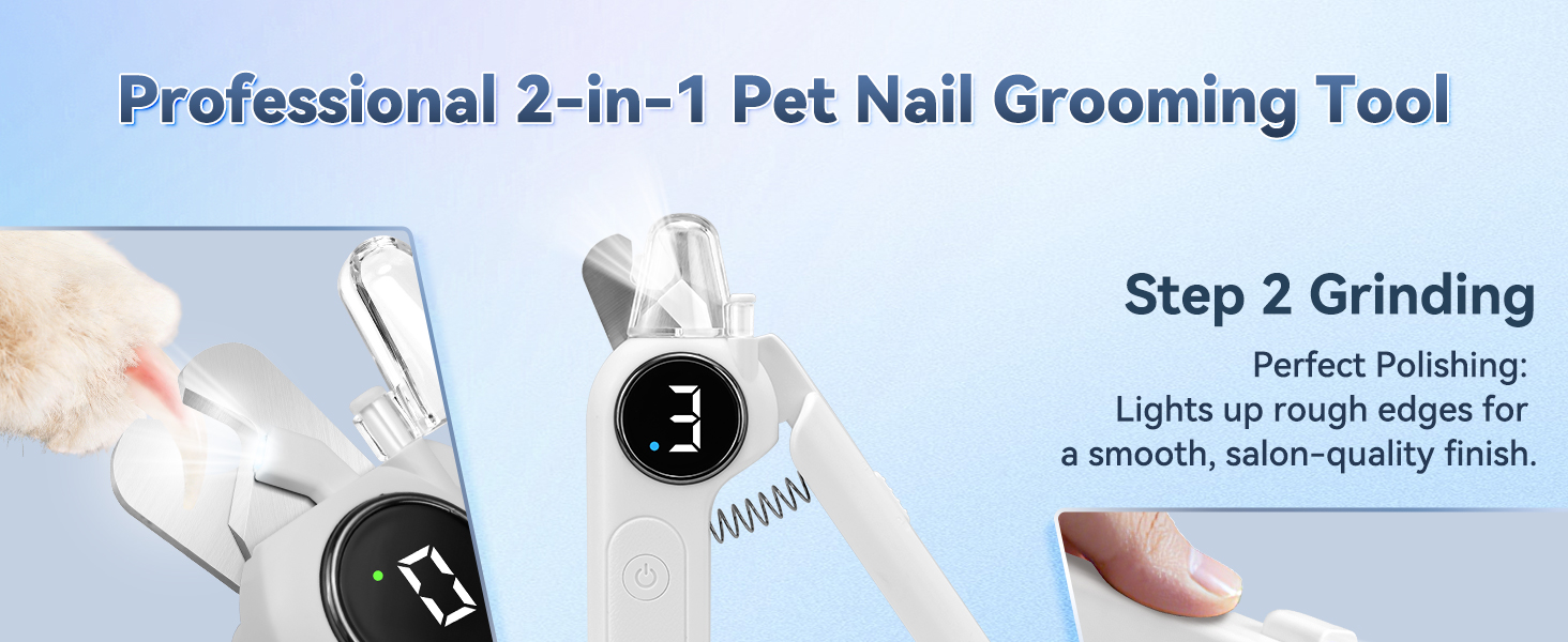 Dog nail clipper with bright LED light to clearly spot the quick and cut safely.
