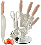 Knife Set, 8-Piece Khaki Professional Kitchen Knife Set for Chef, Super Sharp Knife Set with Acry...