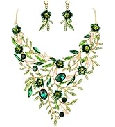 BriLove Wedding Bridal Leaf Cluster Jewelry Set for Women Crystal Flower Enamel Statement Necklac...