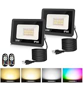 L LOHAS LED RGB Flood Light Outdoor 30W Color Changing Uplight with Remote | RGB Landscape Lighti...