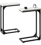 QEEIG Slim C Shaped End Table Set of 2 Narrow Side Tables Living Room Bedroom Skunny Thin Small M...