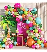 Tropical Luau Balloon Arch Kit 146Pcs Hot Pink Pearl Pink Green Blue Orange Gold Metallic Green C...