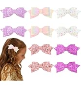 10PCS Glitter Hair Bows for Girls 4" Sparkling Hair Bow Clips Alligator Hair Barrettes for Toddle...