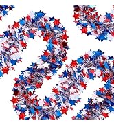 4 Pack 26.4 ft Red White Blue Star Tinsel Garland, Metallic Foil Streamers Banner for 4th of July...