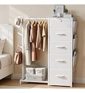 Luxspire Dresser with Hanging Rack, Reversible Dresser for Bedroom with 5 Fabric Drawers & 3 Coat...