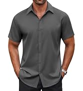 COOFANDY Men's Casual Button Down Shirt Short Sleeve Wrinkle Free Dress Shirt Beach Summer Weddin...