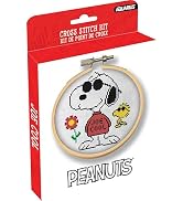 GAMAGO Aquarius Peanuts Joe Cool Cross Stitch Embroidery Kit – 6-Inch DIY Needlework Set with Fab...
