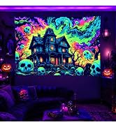 BlissYard Halloween Blacklight Tapestry 78x59 Inch Haunted House Decor | Ghost Skull Tapestry UV ...