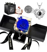 TranquilBliss Preserved Real Blue Gift Box with Heart Necklace, Romantic Gifts for Wife, Mom, Gir...