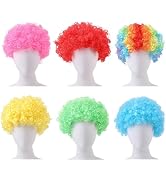 WADORN 6 Colors Neon Clown Curly Wig, Colorful Hair Afro Puff Wigs Adult Men Women Wigs 70s 80s 9...