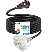 DEWENWILS 360° Rotating Flat Plug Black Outdoor Extension Cord 25FT, 14/3 SJTW Heavy Duty Outdoor...