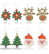 CAVETEE 4 Pairs Christmas Earrings for Women, Cute Christmas Dangle Earrings Party Jewelry Gifts