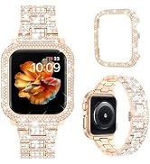 Mosonio Compatible with Bling Apple Watch Band Women 40mm 44mm 41mm 45mm with Shiny Metal Case, F...