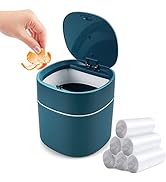 Mini Desk Trash Can with Lid with Trash Bags 180 pcs Press-Top 0.5 Gallon Tiny Countertop Waste B...