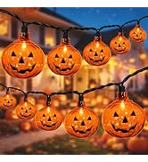 12Ft 20 LED Halloween Pumpkin String Lights Plug in Jack O Lantern Lights with Spooky Smile, 0.07...