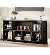 LVB Black Horizontal Bookshelf, Modern Cube Storage Organizer Bookcase, Industrial Wide Long Wood...