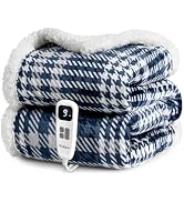 blunique Heated Blanket Electric Throw-50''x60''Ultra Soft Cozy Plaid Flannel Fast Heating Electr...