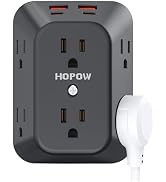 Black Outlet Extender, 6AC&2A2C, 1050J, USB Wall Charger, 1875W/15A | ETL Listed, 3-Sided Surge P...