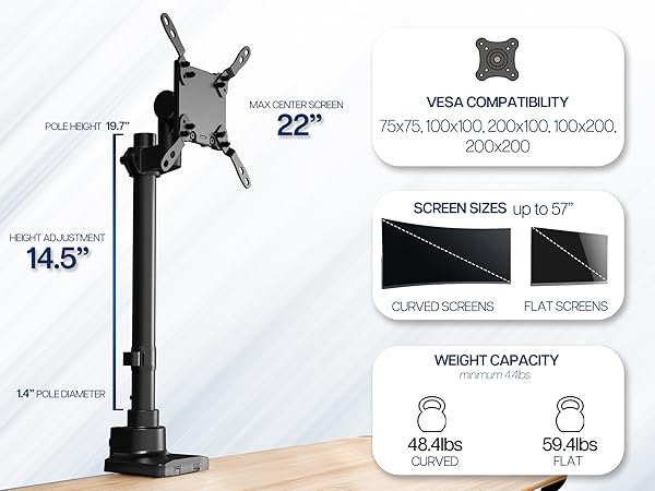 ultrawide monitor mount single arm heavy duty tilt swivel rotate desk clamp vesa adjustable
