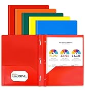 GNL Plastic Folders with Pockets and Prong, Pack of 5, Colored Heavy Duty 2 Pocket File Folders L...