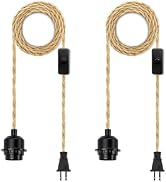 2Pack Plug in Pendant Light Cord, 15FT Hanging Lights Cord, DIY Lamp Kit | Hemp Rope Hanging Ligh...