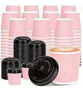 100 4oz Disposable Espresso Cups with Lids Ripple Corrugated Paper Disposable Coffee Cups Cups fo...