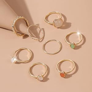 8pcs Grunge Jewelry Vintage Crystal Ring Set for Women Teen Girls