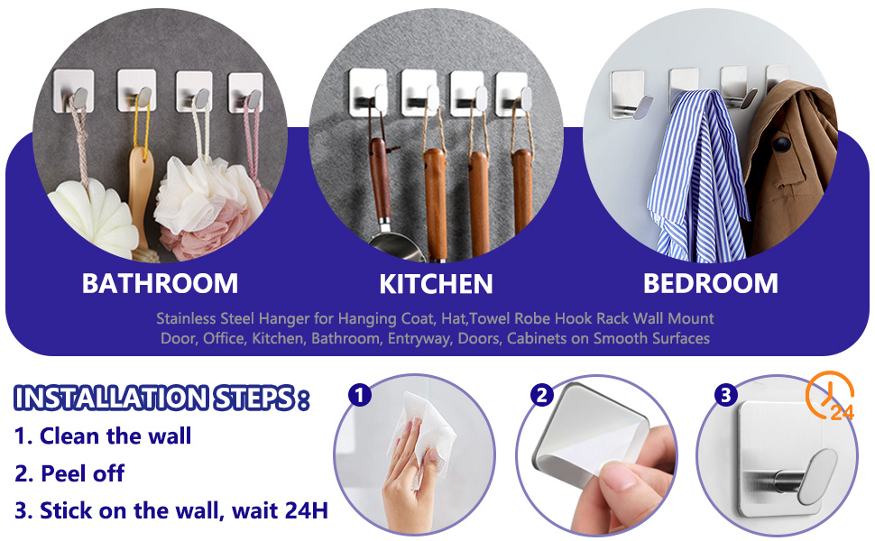 towel robe hook stick on wall for bathroom, kitchen, bedroom