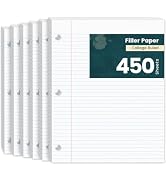 450 Sheets Loose Leaf Paper 8x10.5 Lined Paper, College Ruled Notebook, 3-Hole Punched, Filler Pa...
