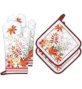 Arquiel Fall Mapel Leaf Oven Mitts and Pot Holders Sets 4Pcs, 100% Cotton Heat Resistant, Extra L...